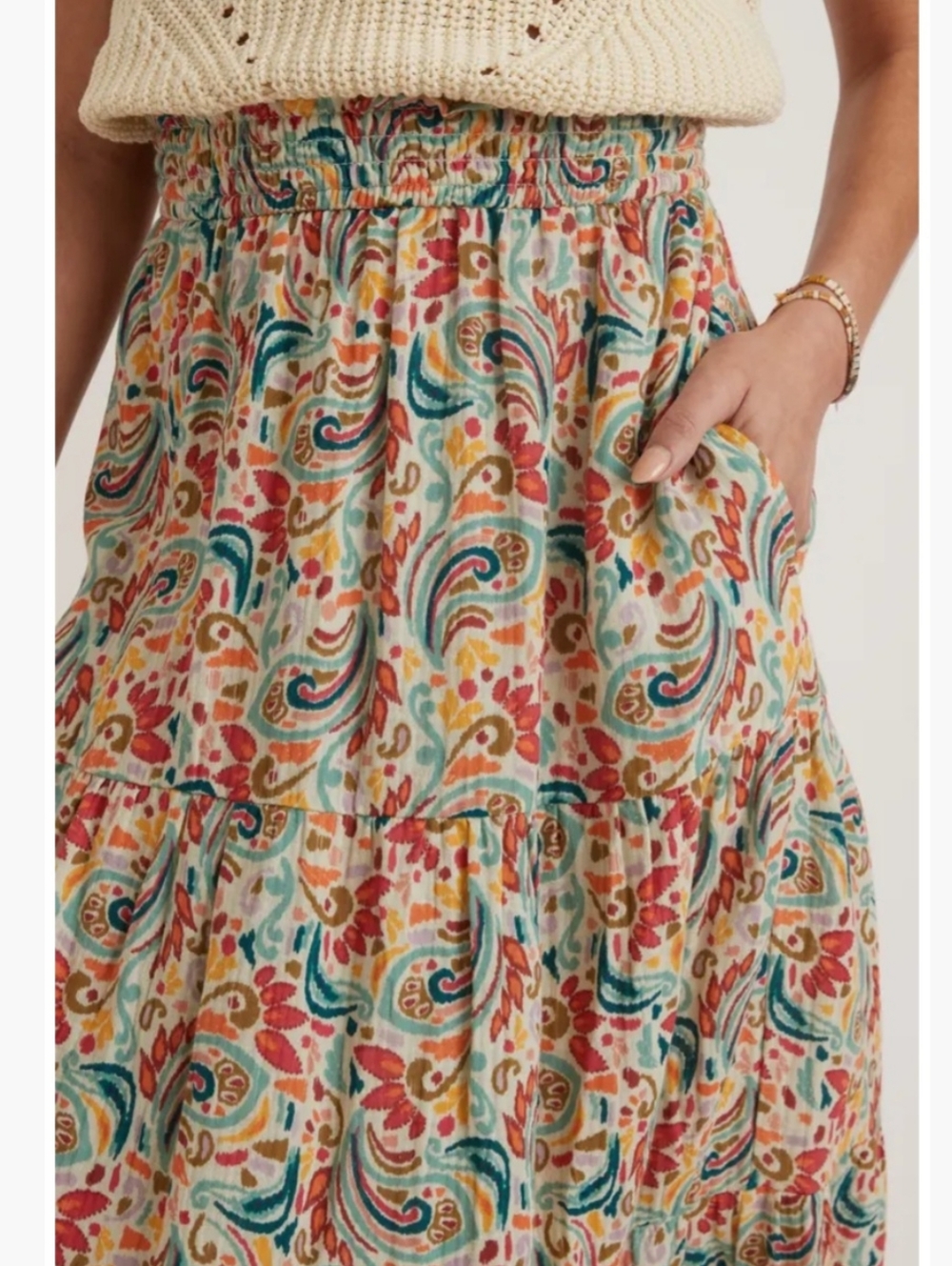 Marine Layer | Corrine Paisley Multi Double Cloth Cotton Maxi Skirt Womens Large - Picture 2 of 10
